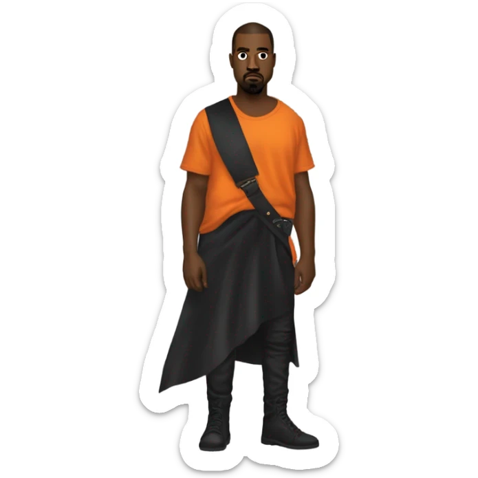 Kanye West vestido con una camiseta que tenga un zorro y que sea naranja sticker