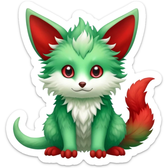 Kawaii Green Red ethereal Fionbri-Vernid-Trico-animal-creature full body sticker