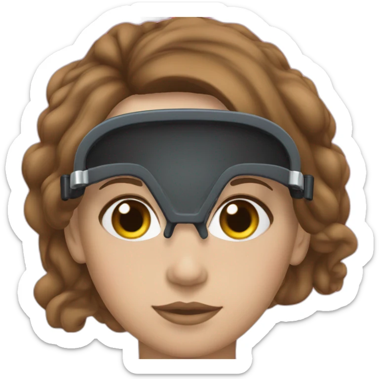 scubadiver woman, with brown, large and staright hair and black suit and Pink dive mask in her blue eyes sticker