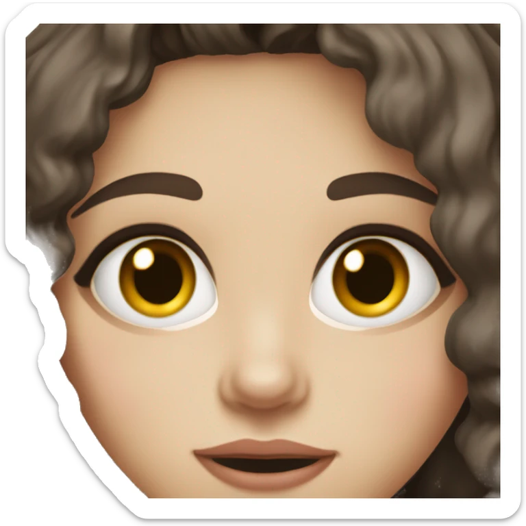 Girl, sickly pale skin, hazel eyes, super dark brown wavy hair sticker