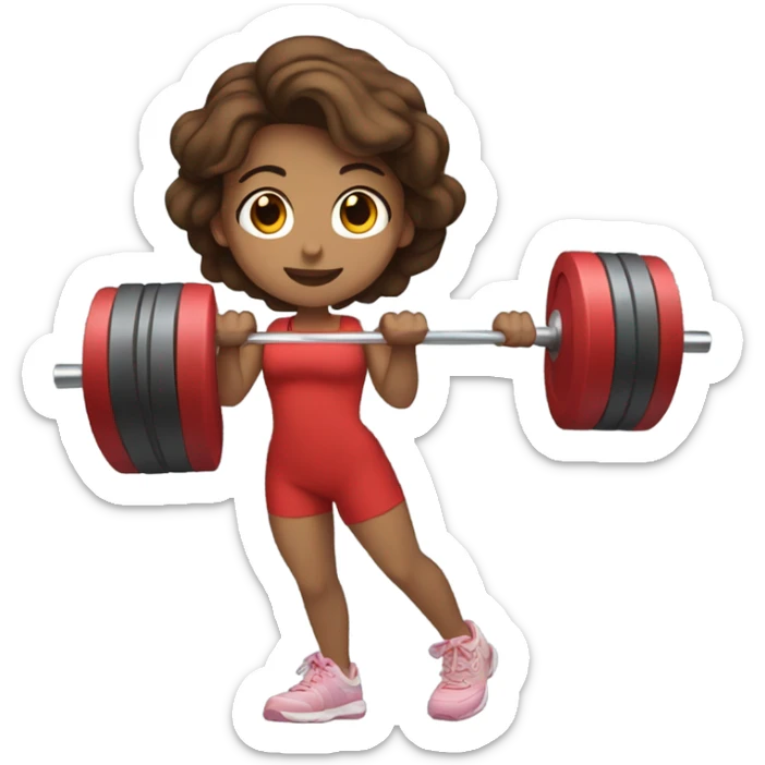 Girl with brown hair in red gym outfit lifting weights  sticker