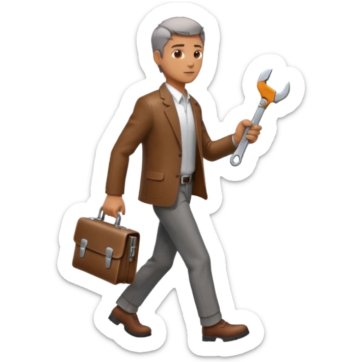 side profile of man walking with wrench in one hand and briefcase in the other sticker