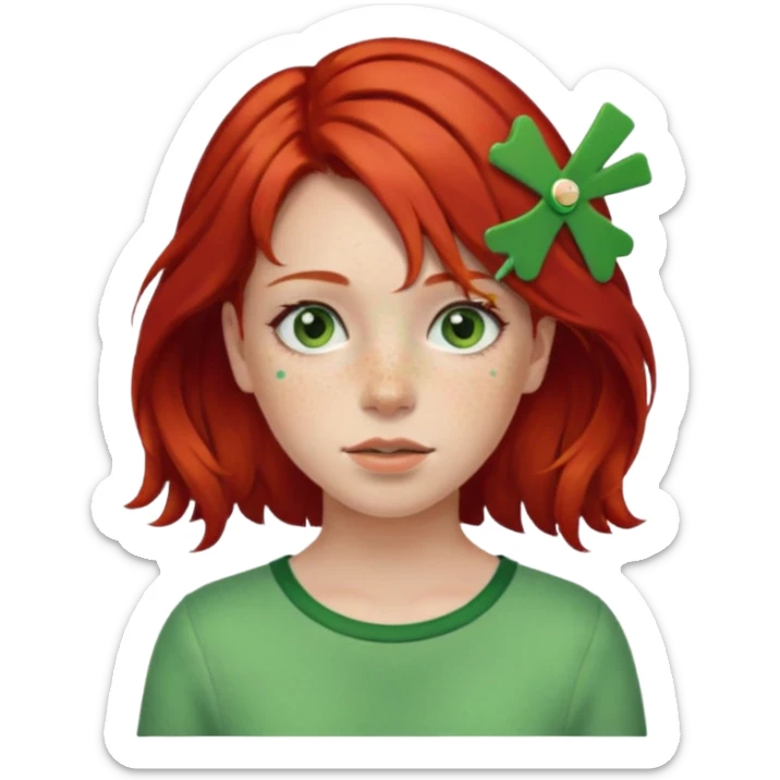  girl with red hair and green color hairclip sticker