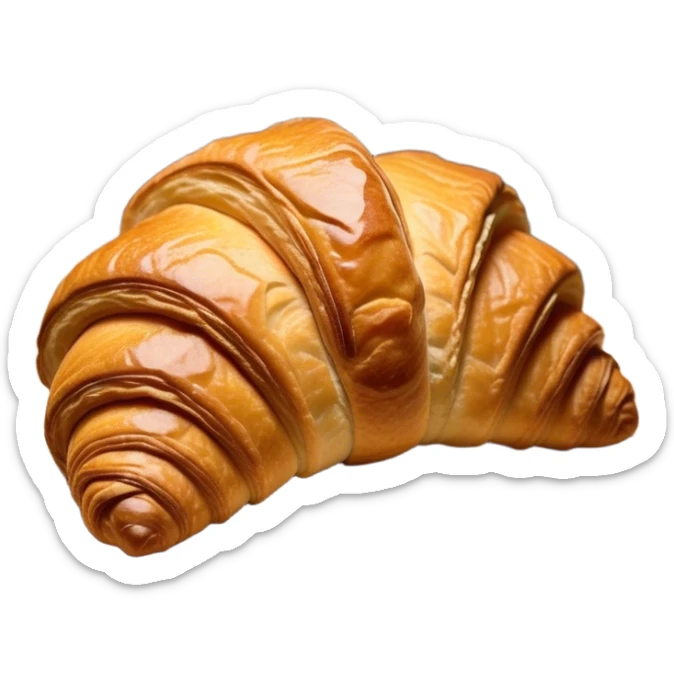 Cinematic Realistic Rustic French Croissant Pastry Emoji, depicted as a flaky, buttery crescent with delicate, layered textures and a slight, intentional char along the edges that imparts a rustic, artisanal charm. The golden, crispy exterior shows a hint of burnt nuance, rendered with warm, inviting lighting and exquisite detail to capture its time-honored, imperfect perfection. sticker