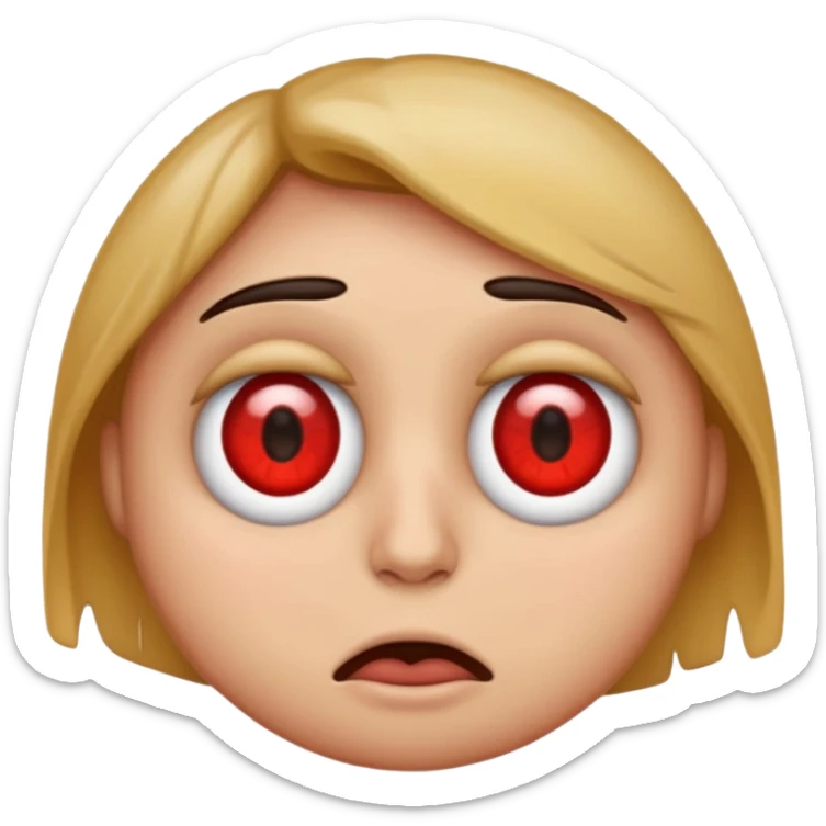 emoji with big red eyes, looks like hasn't slept for 2 days, tired, messy, dark circles under eyes sticker