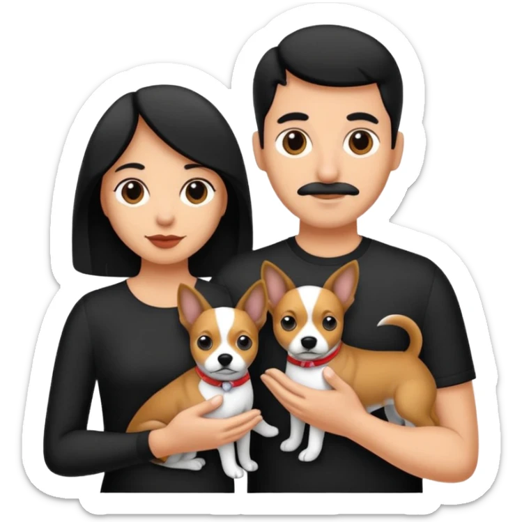 Pareja hombre y mujer, y con dos perritos pincher en sus brazos, puedes hacerlo en blanco y negro  sticker