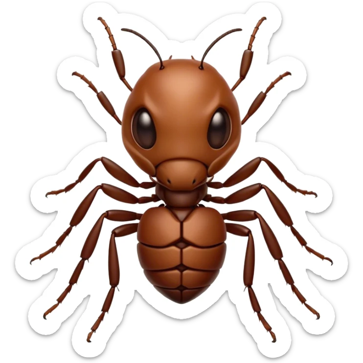 Cinematic Realistic Noble Ant Portrait Emoji, Poised and industrious, with a compact, meticulously segmented body covered in smooth, natural brown exoskeleton and focused, determined eyes rendered in lifelike detail, high shine, intelligent and resilient, styled with an air of urban diligence, focused and attentive, soft glowing outline, capturing the essence of a watchful and confident ant that appears ready to march out of the screen with unwavering authority! sticker