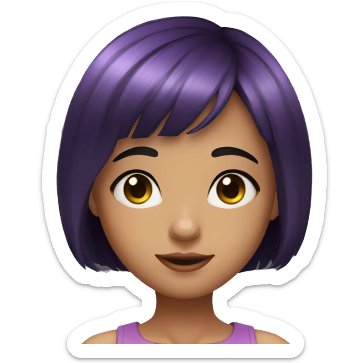young girl, PURPLE eyes, black bob haircut with bangs, fair skin sticker
