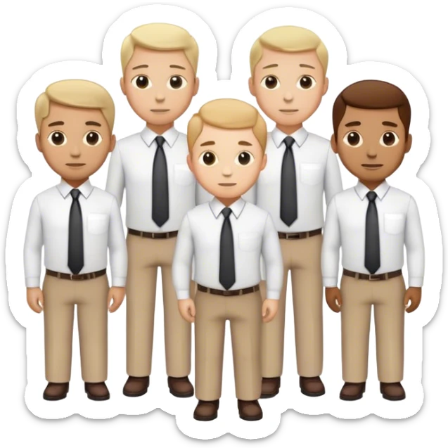 Emoji of a group of businessmen in white shirts and ties, standing together, representing a corporate environment. sticker