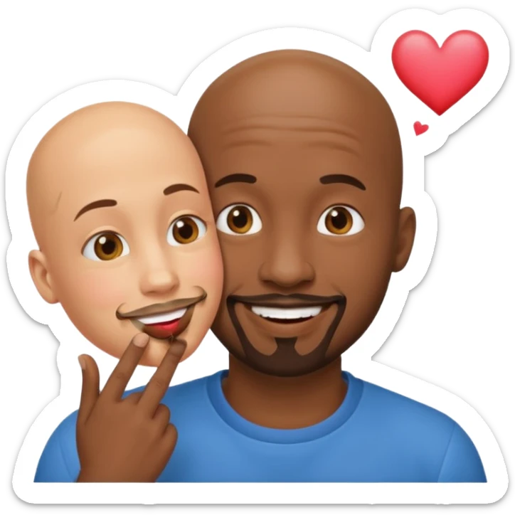 Black ball head man with the goatee with sweetheart kiss emoji sticker