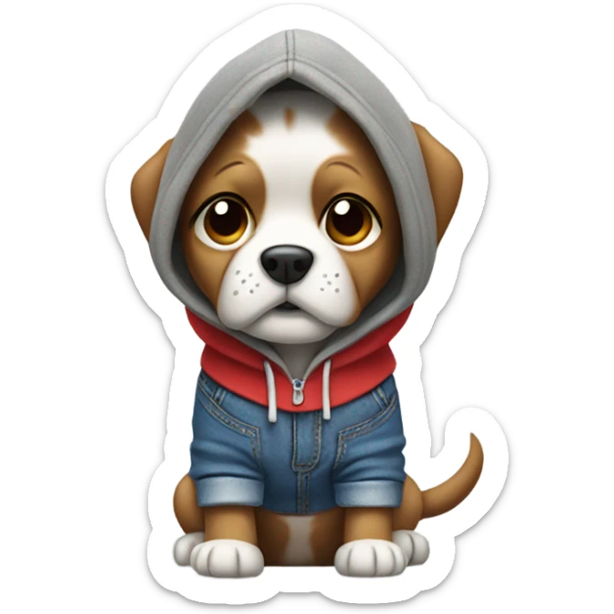 dog wearing gray hoodie red shoes and blue jeans  sticker