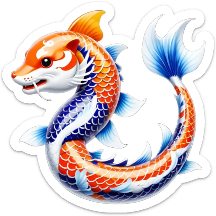 Exotic Tropical Floral Swirl-Patterned Tribal Pretty Asian ornate painted Japanese aesthetic beautiful shiny pretty glossy smooth elegant Koi-Fish-Kitsune-Yokai-animal-creature with tiger stripes on it sticker
