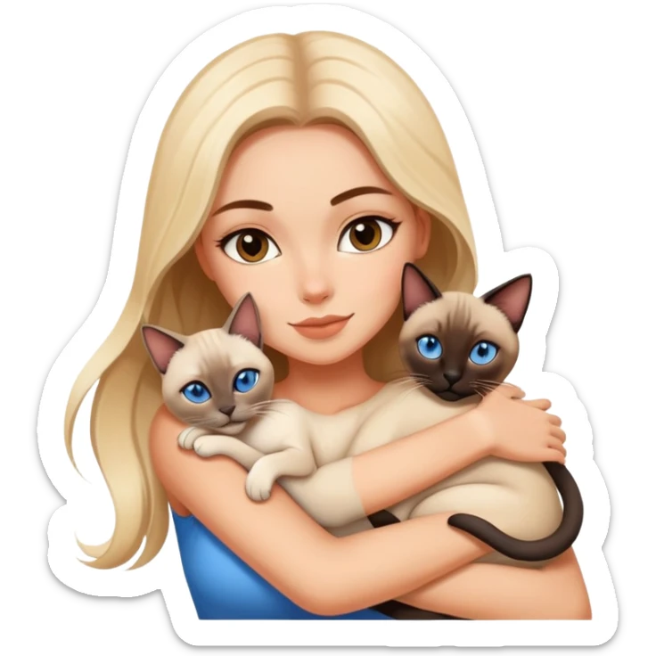 A beautiful and sexy white girl hugs a Siamese cat tightly sticker