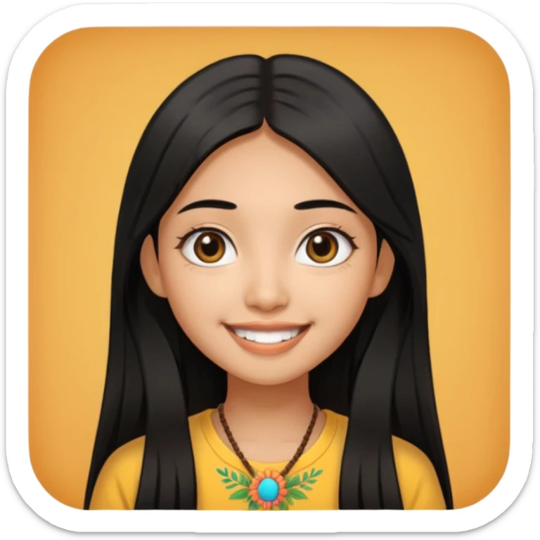 20 yr old asian woman hair  center part big eyes big smile tanned skin straight black hair hippie part hair  sticker