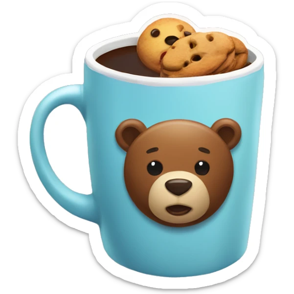 Make me a sticker that shows a cup of coffee with colorful cookies and some honey and a bear. sticker