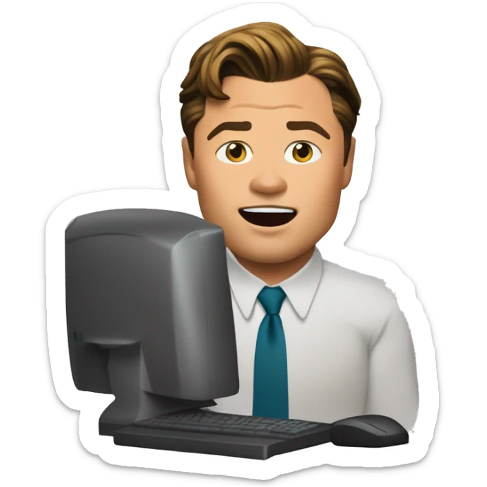 Leonardo DiCaprio in 'The Wolf of Wall Street' near the computer with stocks  sticker