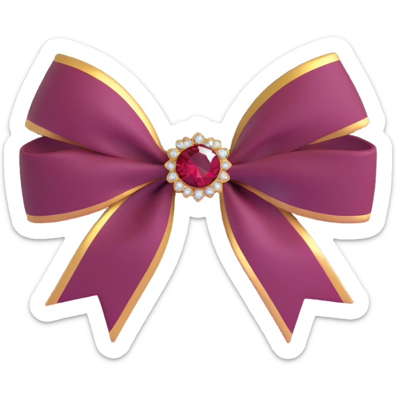 Add a gold trim and a sparkling jewel to the center of the burgundy bow, keep 3D emoji style. sticker