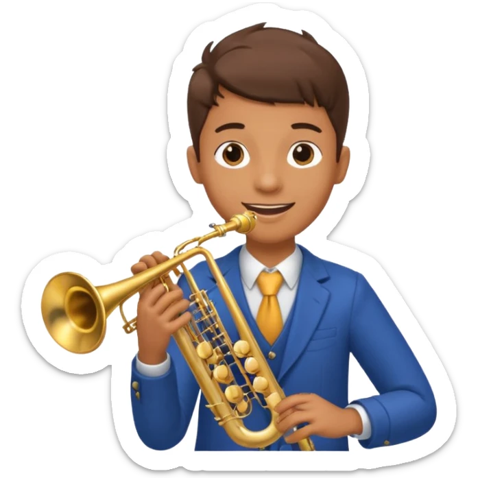 Boy with 4 arms holding a trumpet in one hand and a saxophone in the other with limbs with limbs sticker