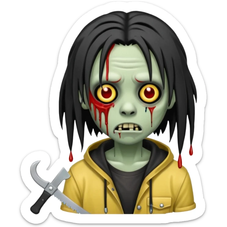 trap hood zombie emoji with saw and drip and emo black hair with dreads  sticker