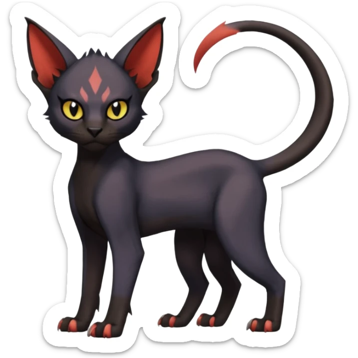Black edgy Noivern-Litten-Sphynx-Lykoi-Caracal-cat-Fakemon full-body sticker