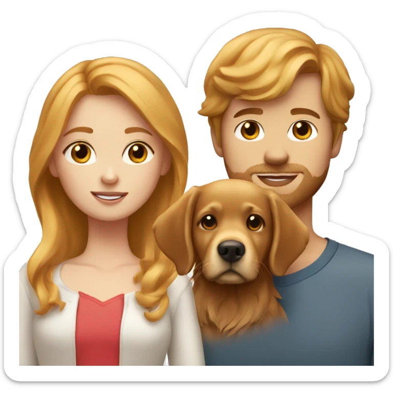Strawberry blonde girl with a brown haired guy and a golden retriever  sticker