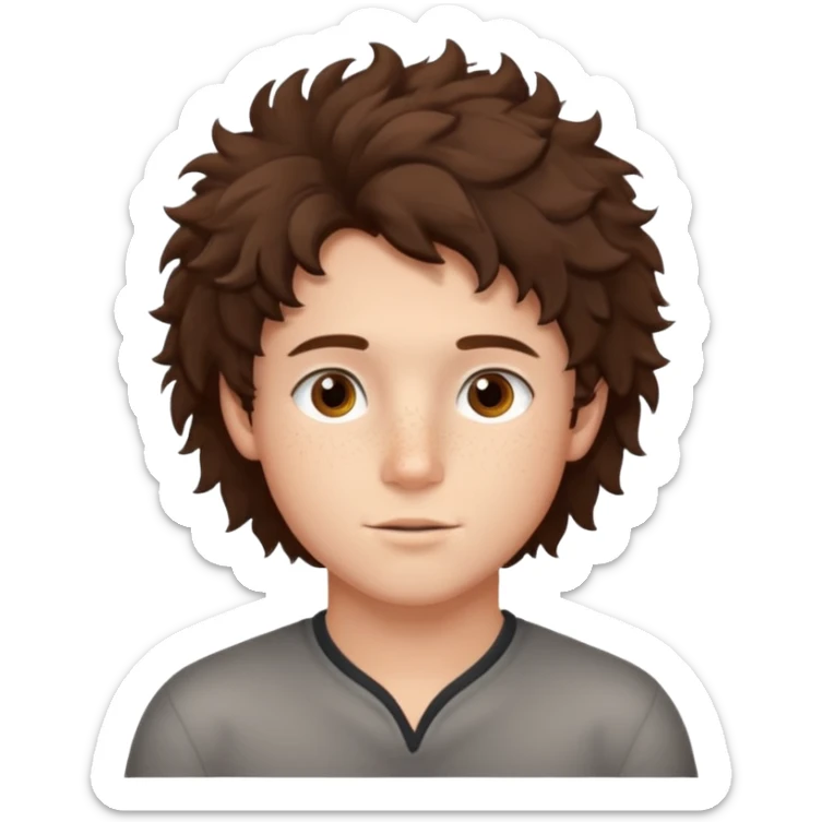brunette fluffly hair boy with freckles and brown eyes handsome sticker