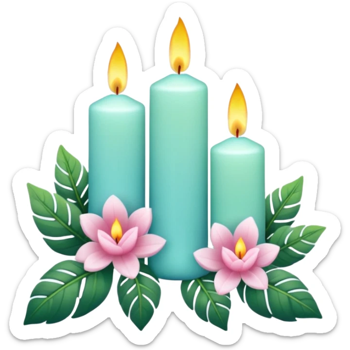 Aesthetic scenic romantic pastels beautiful gorgeous holy divine spiritual pretty elegant sparkly shiny scene of Candles, flowers, plants leaves, scenic aesthetic scenery sticker