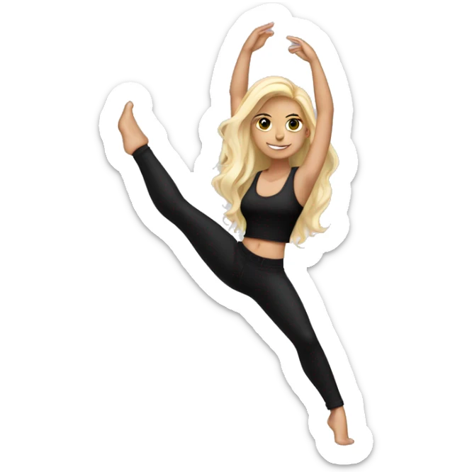 A girl with blond hair pole dancing a black short pants and a black crop top, she has long hair but not to long   sticker