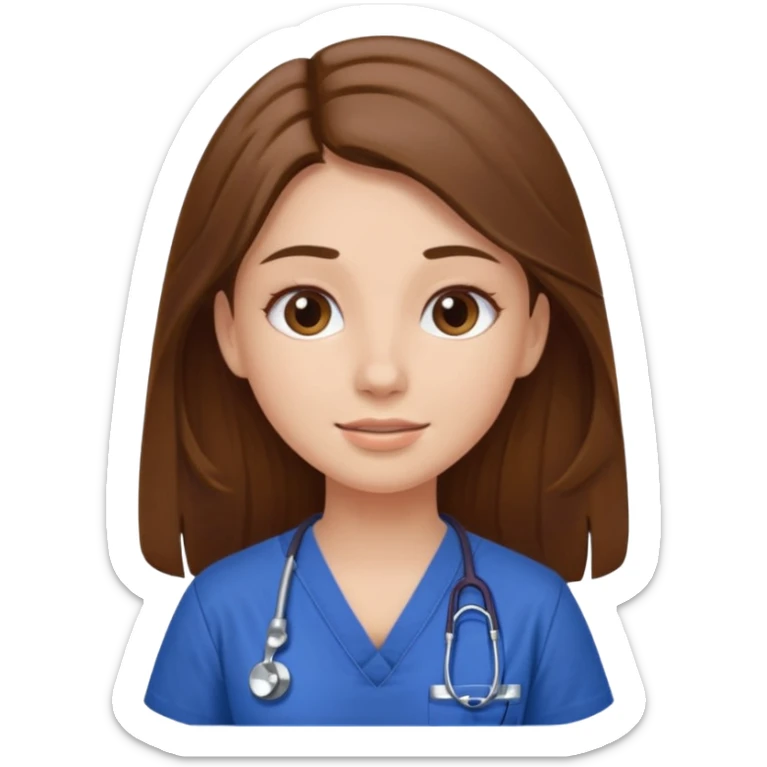 Girl with long brown hair in scrubs doing a facial  sticker