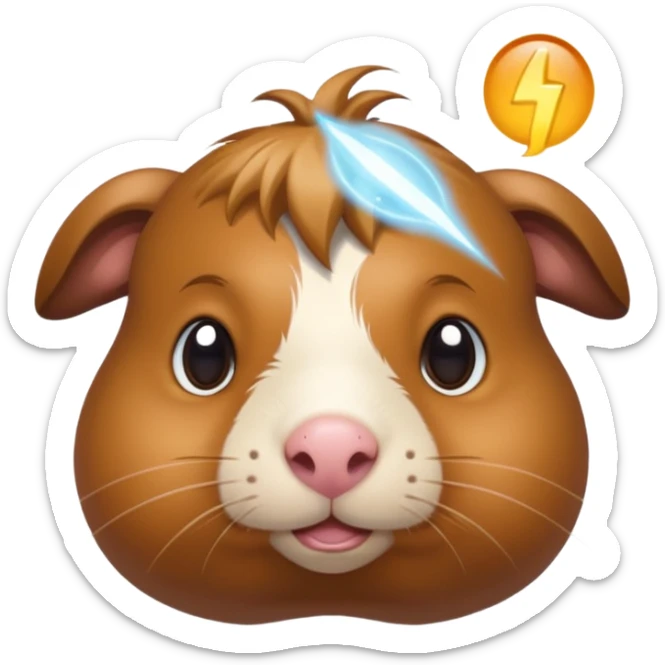 almighty guinea pig god with a mole on the left cheek, glowing aura, emoji style sticker