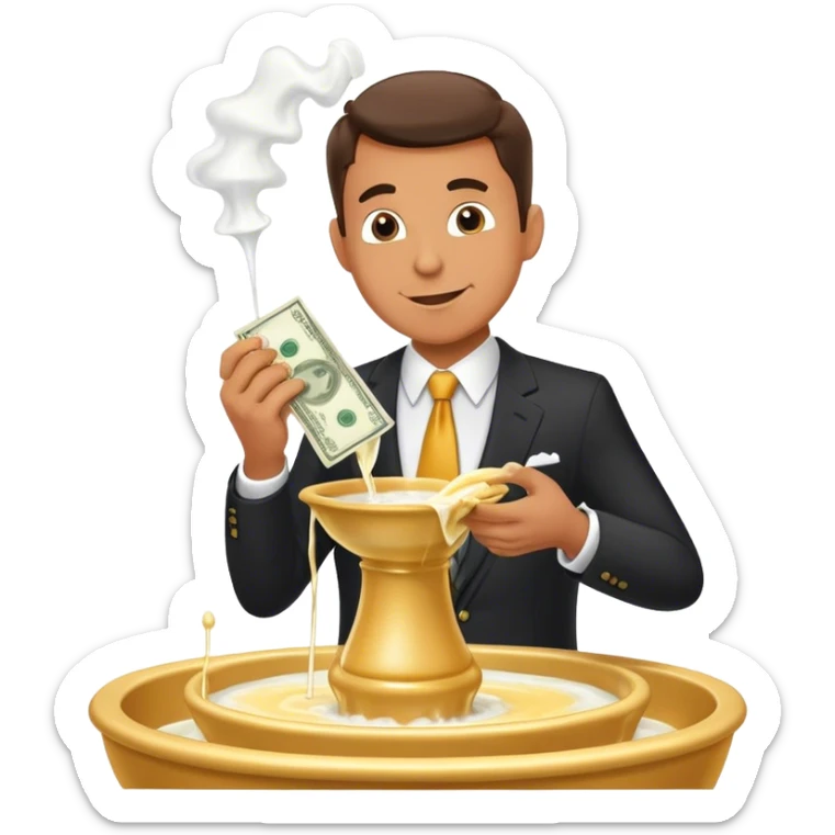 Man in suit with money bag eating Fondue fountain sticker