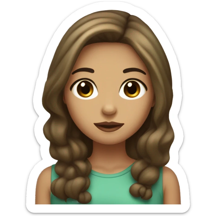 Beige Girl with long brown hair, eyes: one is green-blue, the other is green-brown, black eyebrows and slightly plump lips sticker