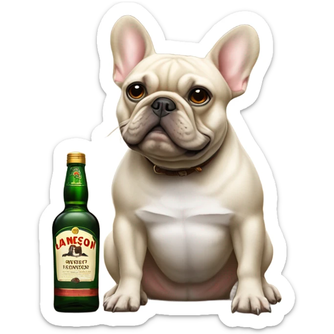 french bulldog with huge balls and a bottle of jameson sticker