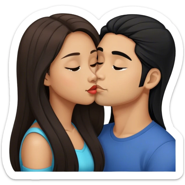 Light brown latino with long black hair kissing brown hair Filipina sticker