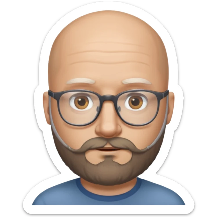 Hola... Quisiera crear un emoji de un pelado blanco con lentes y barba, aproximadamente de 40 años, quiero aclarar, que no tiene canas sticker