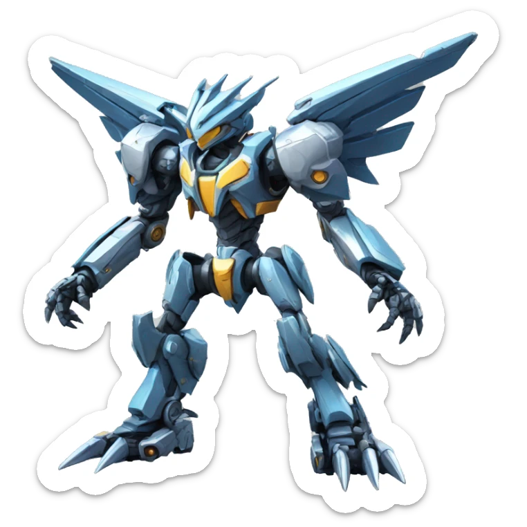 a futuristic mechanical spiky Medabot-raptor-dragon-mecha full body sticker