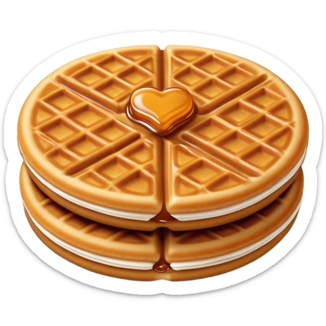 Cinematic Realistic Stroopwafel Dessert Emoji, depicted as a delicate caramel-filled waffle cookie rendered with crisp textures and warm, inviting lighting. sticker