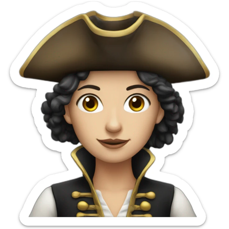 Pirate leader woman with black hair, white skin, and hazel eyes sticker