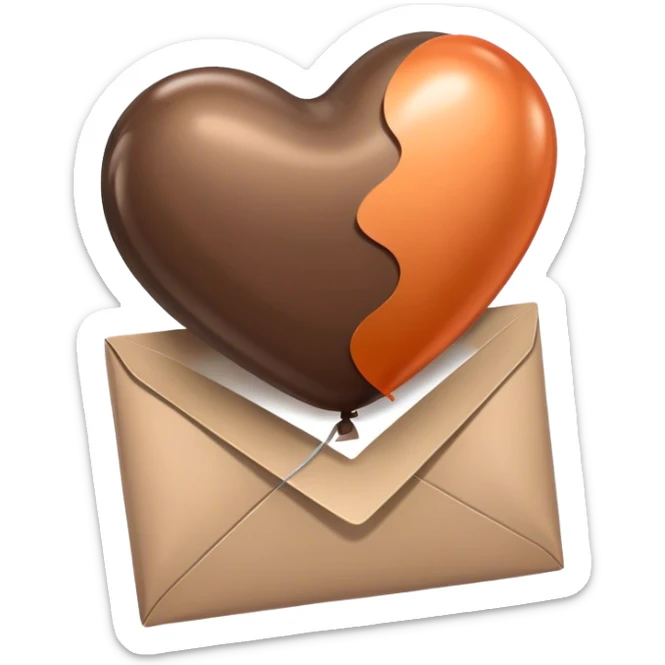 dark brown love letter in drak beige and dark orange metallic heart-shaped balloons sticker