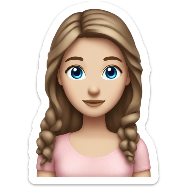 white girl blue eyes brown hair pink dress very pretty sticker