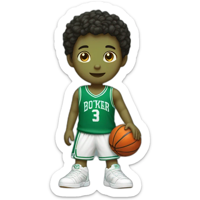 a boy playing basketball with number 3 shirt and the color is green, boy's skin color is same with chinese sticker