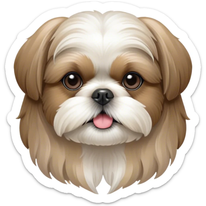 Cinematic Noble Shih Tzu Portrait Emoji, Poised and elegant, with a luxurious, flowing fur in refined muted tones, delicate features and wise, gentle eyes, simplified yet meticulously detailed, glowing with a soft, regal radiance, high shine, exuding quiet dignity and timeless charm, soft glowing outline, capturing the essence of a noble Shih Tzu that epitomizes refined poise! sticker