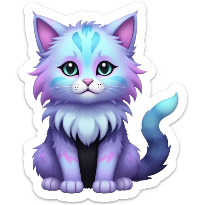 Kawaii dark edgy fantasy pastel ethereal feline fursona animal creature full body sticker