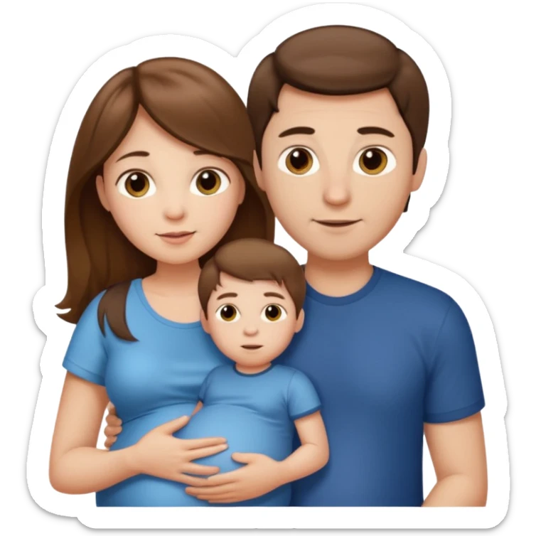 Pregnant woman with long brown hair and fair skin, and man with short brown hair and fair skin, and a small boy with light brown hair and fair skin.

 sticker