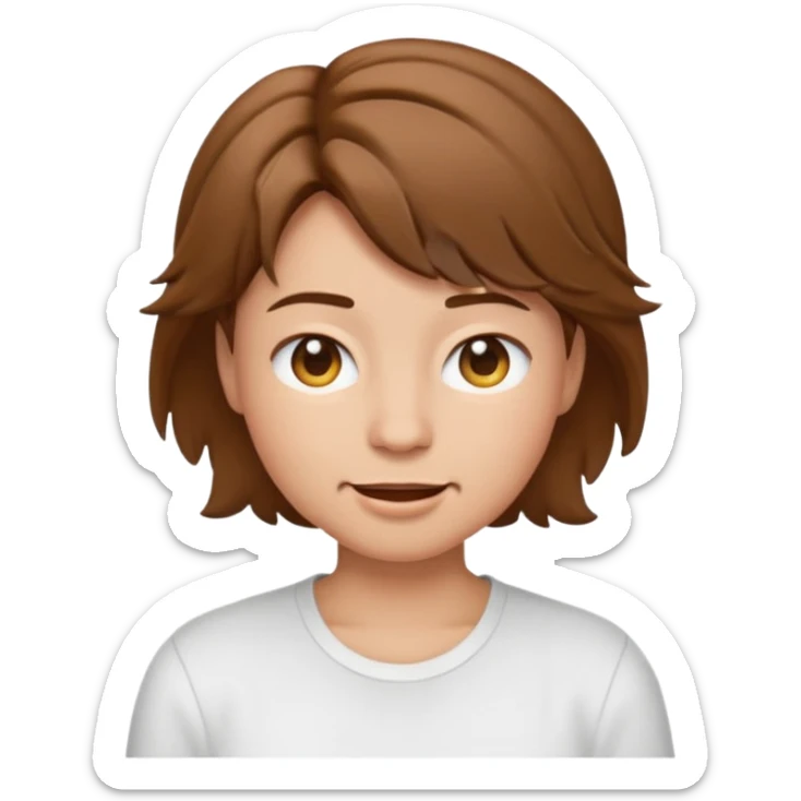 face emoji inspired by a person with short tousled brown hair, winking, light skin, wearing a white shirt sticker