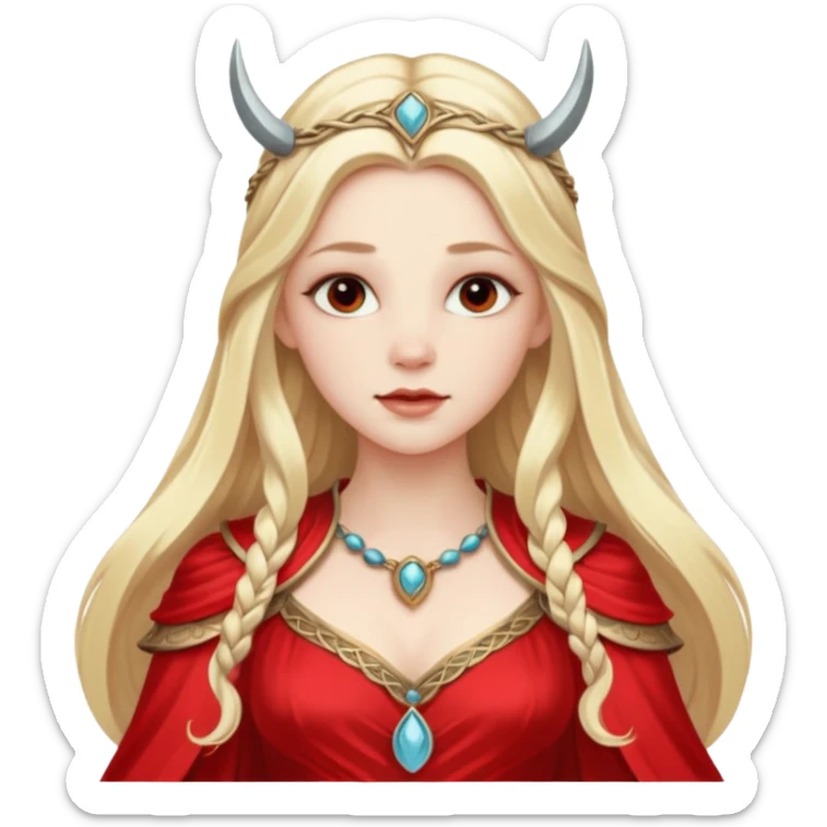 Freya, Love Goddess from Norse Mythology with long blonde hair, red outfit sticker