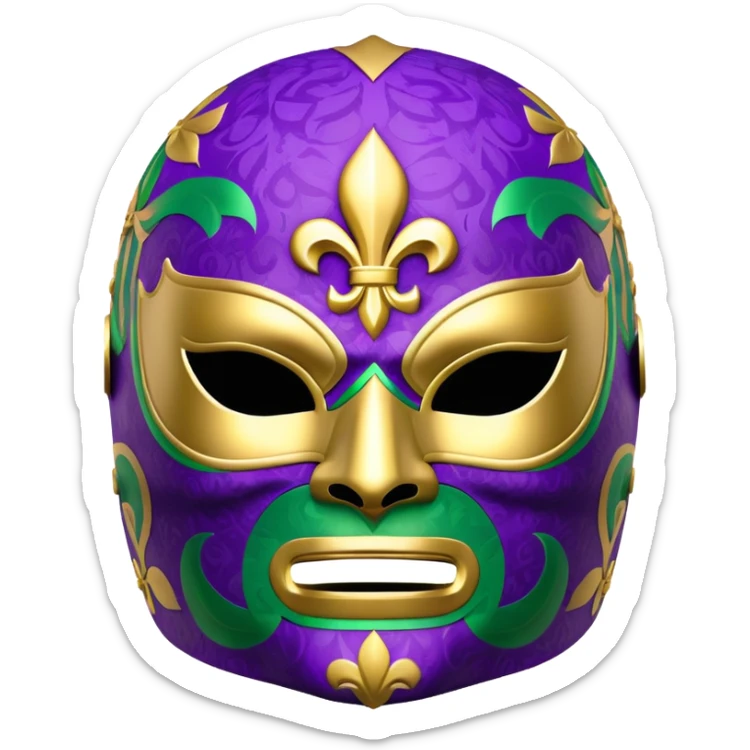 Louisiana themed luchador mask with fleur-de-lis and Mardi Gras colors sticker