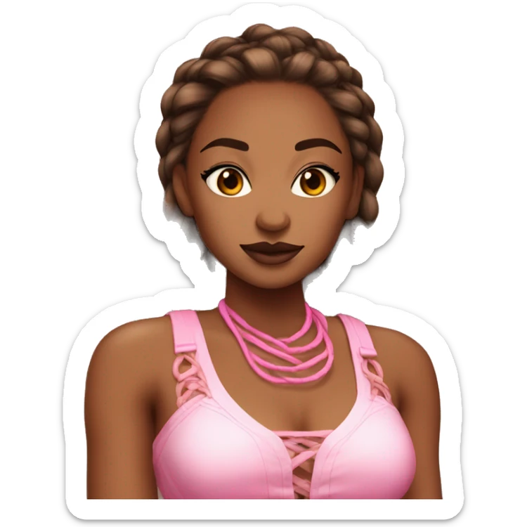 A Brown skin women with 2 toned lips with goddesses braids and a pink crop top  sticker