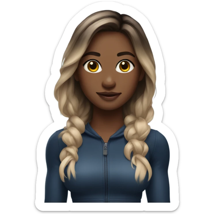 gym girl with balayage, black top long sleeve, blue shorts sticker