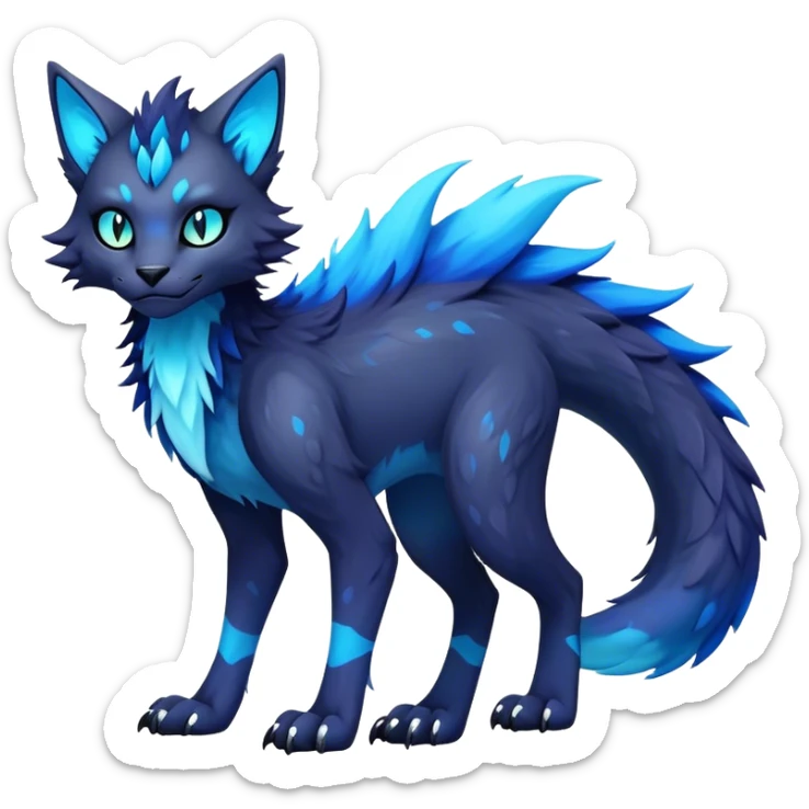 Kawaii dark gloomy bio-luminescent abyssal colorful edgy fantasy ethereal feline-vernid-sergal-fursona animal creature with a tufted tail full body sticker